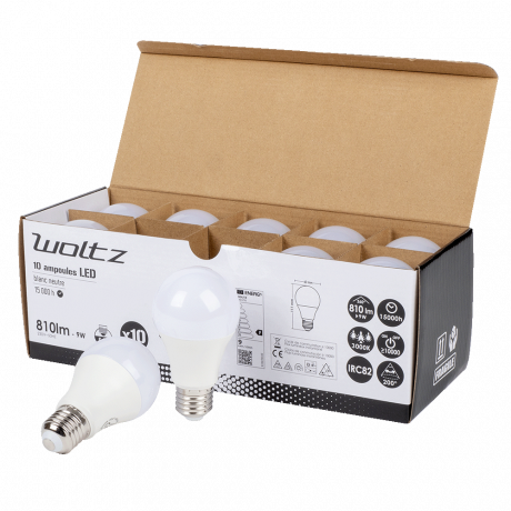 Lot de 10 Ampoules LED SMD E27 A60 9W Blanc chaud